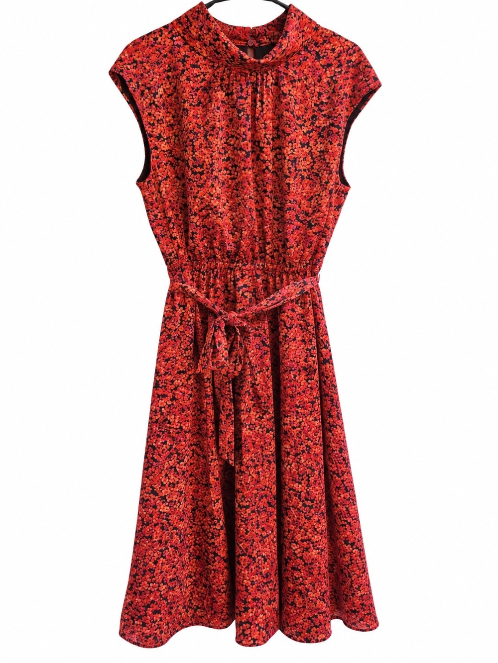 Maggy London Red Floral Tie-Waist Midi Dress